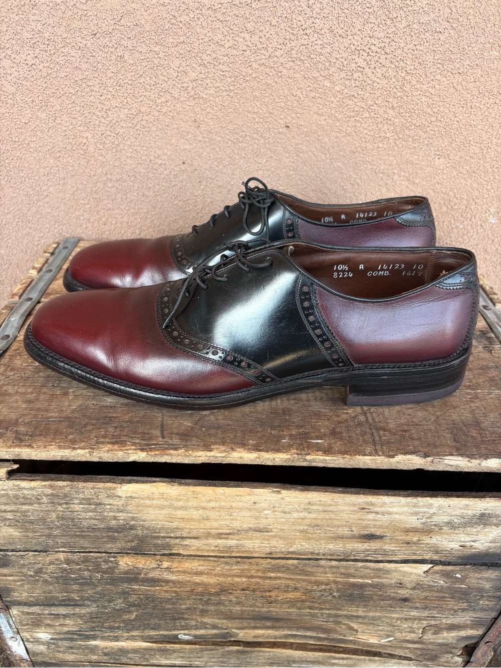 Allen Edmonds Polo Burgundy & Black Saddle Oxford
